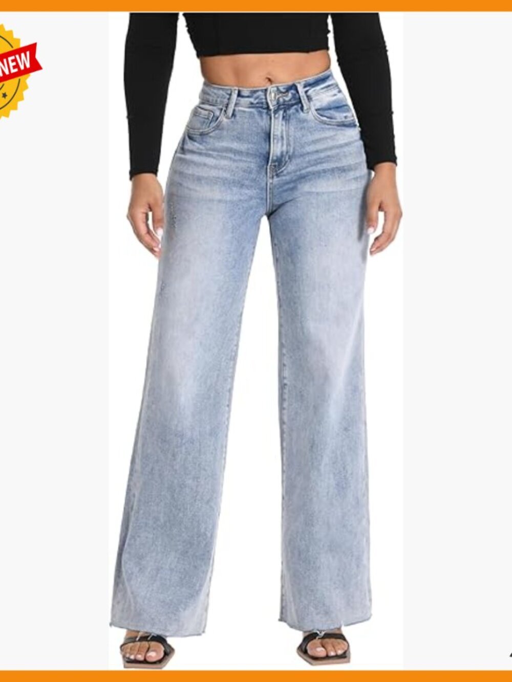 High Waisted Wide Leg Jeans Stretchy Tummy Control Raw Hem Casual